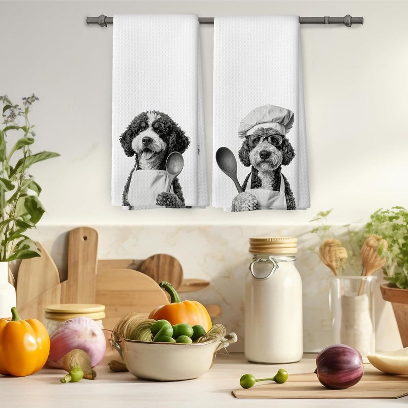 Mcehtle Funny Bernedoodle Kitchen Towels Set of 2, Dog Kitchen Accessories, Dog Chef Gift Hand Towel, Gifts for Dogs Mom Lovers Women, Dining Room Decorative Tea Towel Dish Towels 16x24 Inch - Image 4